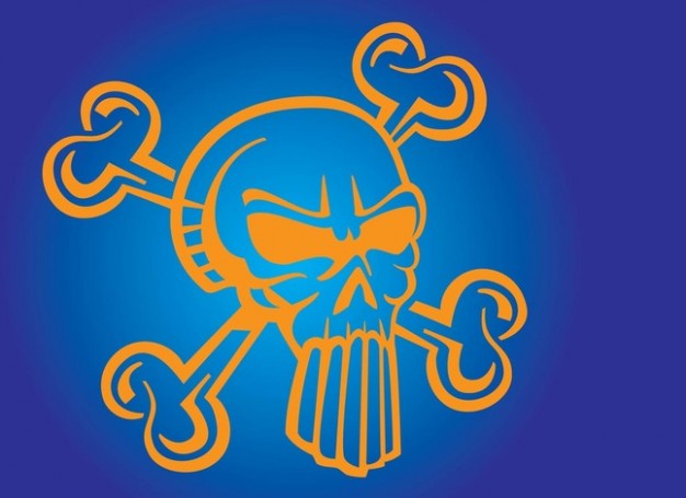 Color yellow Heavy Metal skull cartoon on blue background about Heavy metal music Pink